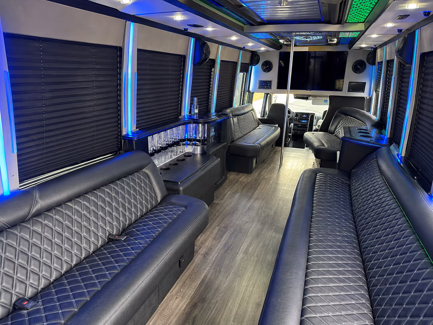 Wedding guests seated inside a party bus serving Coral Springs