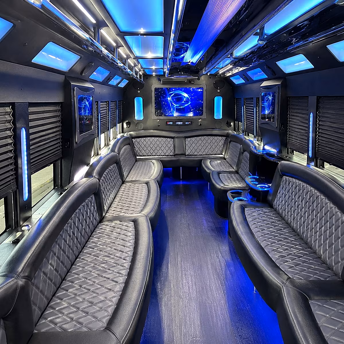 Passenger seating aboard a party bus rental serving Coral Springs