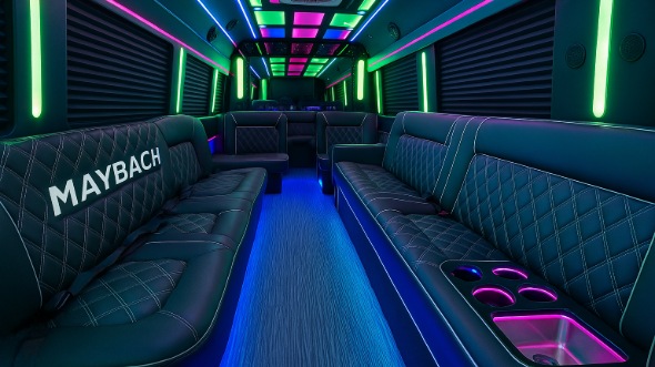 Interior of Charter Bus Company Coconut Creek's 25 Passenger Party Bus in Coconut Creek